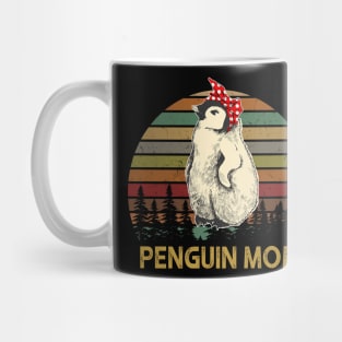 Penguin Mom With Red Dot Turban Gift For Mother's Day Mug